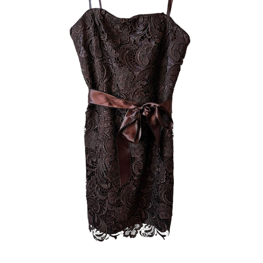 Adrianna Papell Evening Women's Strapless Floral Lace Dress Brown Size Petite 8